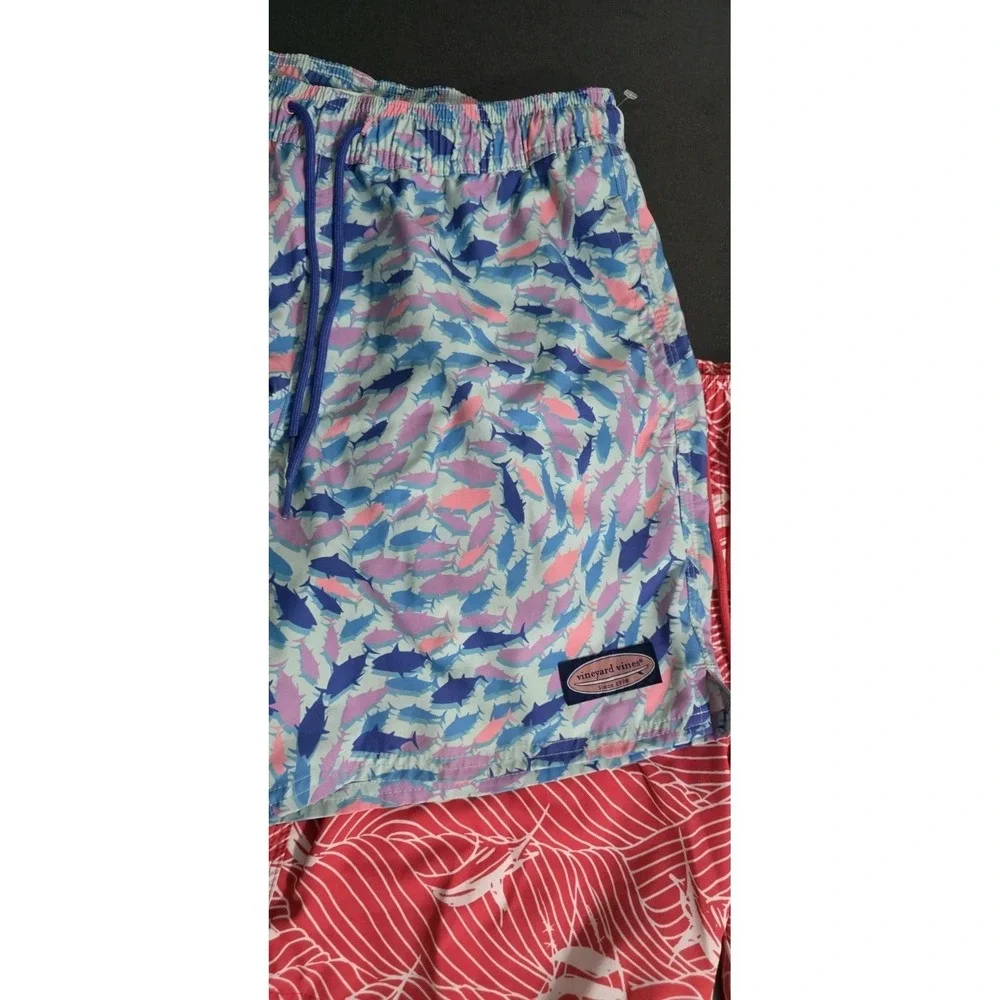 2 Vineyard Vines Pink & Blue Print 7in Printed Chappy Swim Trunks XS Men EUC‎